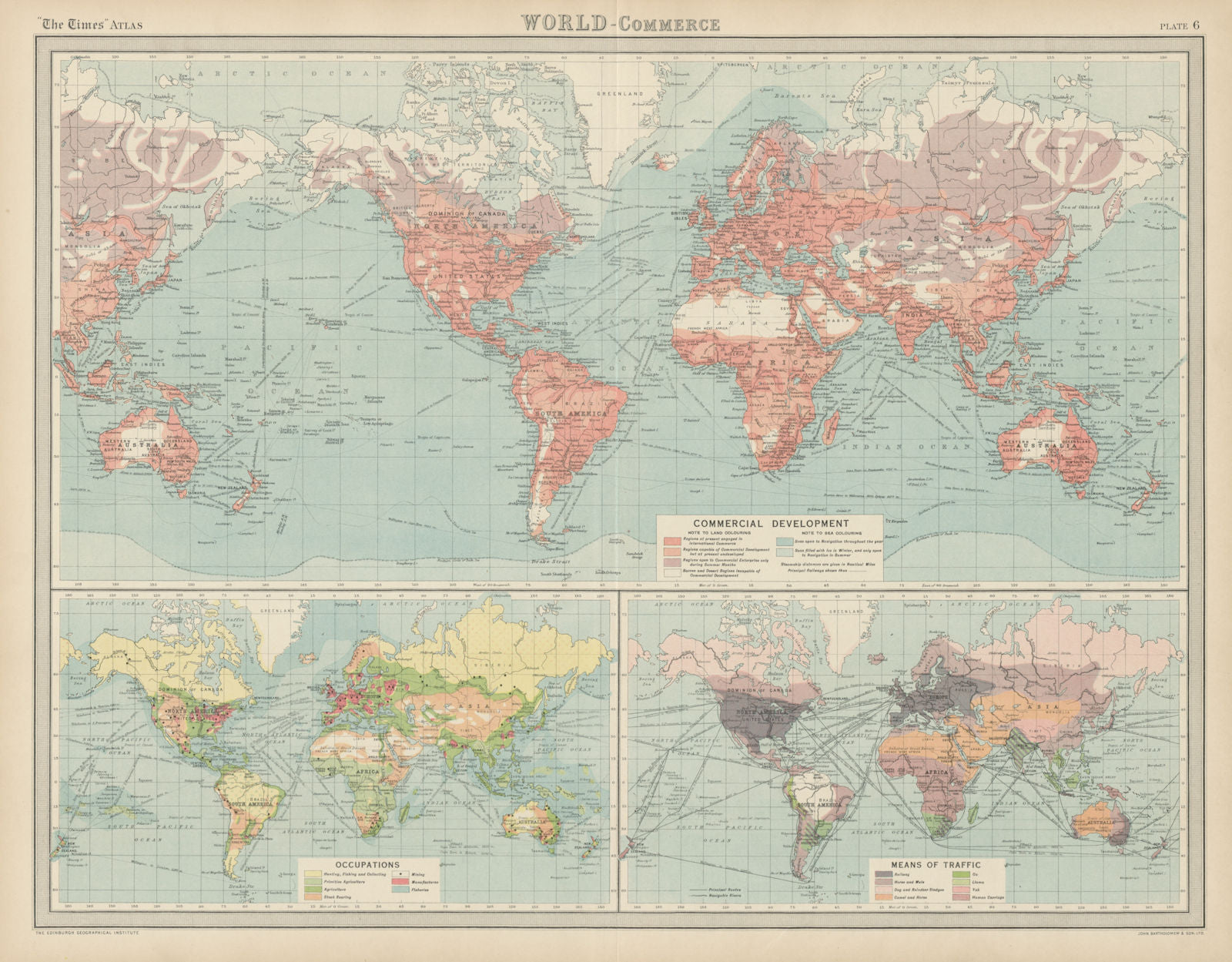World Commerce trade occupations Transport ox yak dog camel horse TIMES 1922 map